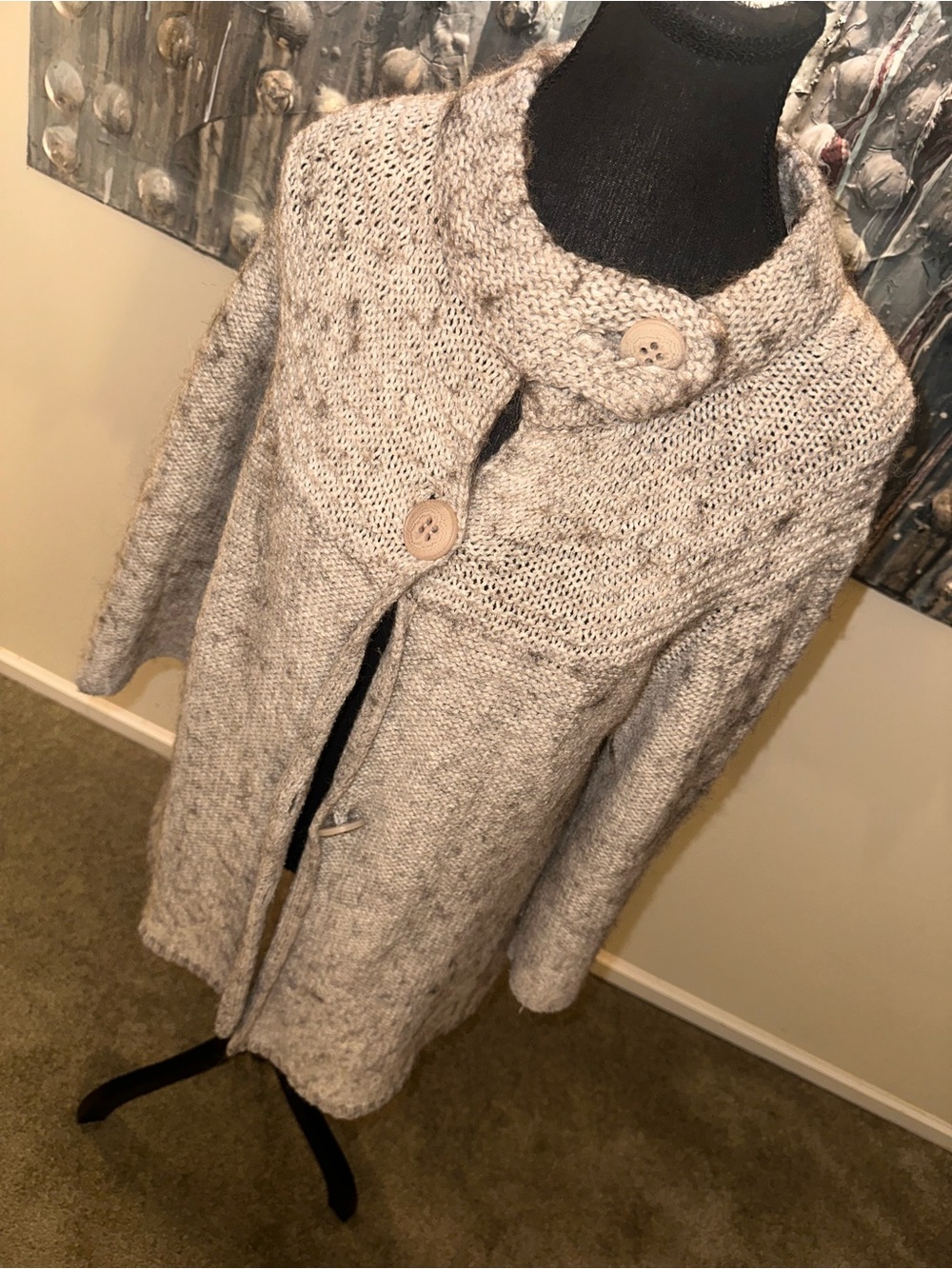 ⭐️ Alpaca Acrylic Blend Sz Lg Open-Knit Cardigan-missing 2 buttons